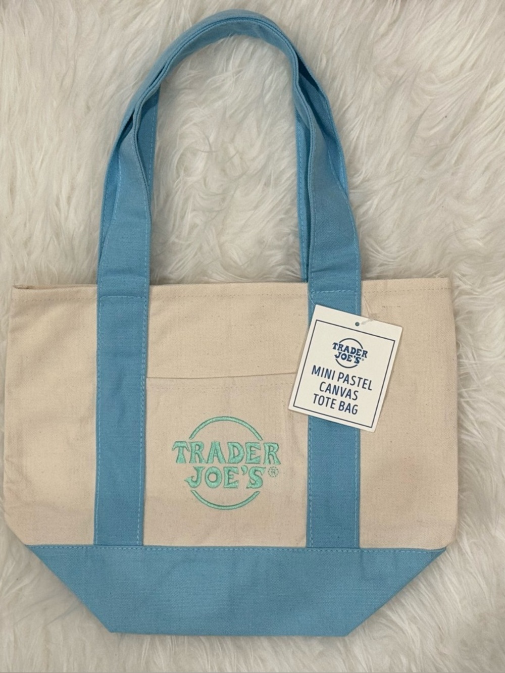 Trader Joe's Blue & Cream Mini Canvas Tote Bag